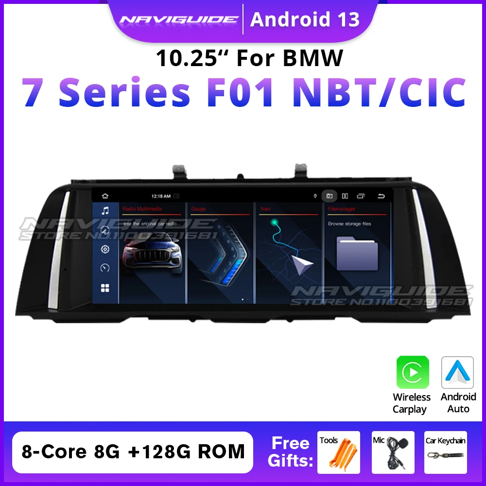 NAVIGUIDE 10.25 Inch Car Android 14 Radio For BMW 7 Series F01 2009-2017 CIC NBT CarPlay Multimedia Stereo Player Navi GPS Wifi