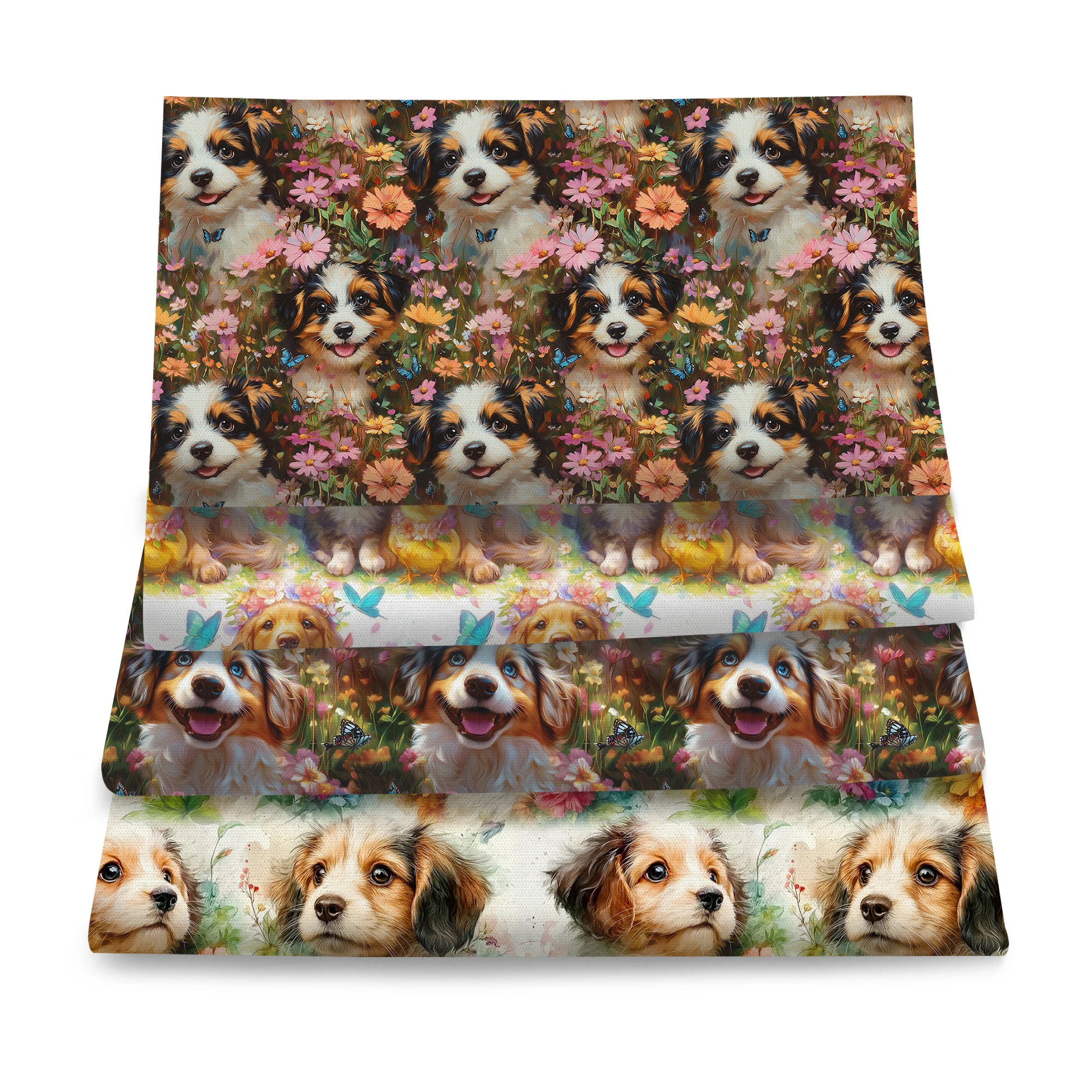 Pre-cut 4Pc/set 7.87x7.87inch(20x20cm) dog series Precut Quilting Fabric Fat Quarter Fabric Bundle, Polyester Quilting Squares