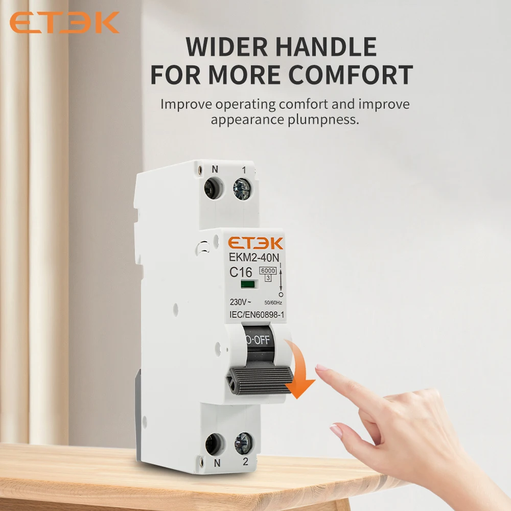 ETEK 1P + N قطاع دارة صغير MCB 30mA C منحنى 10A 16A 20A 25A 32A Din السكك الحديدية تصاعد مصغرة قواطع الهواء المنزلية EKM2 40N