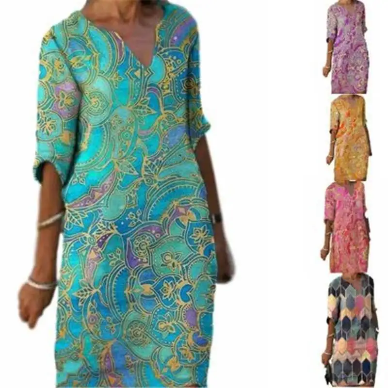 تنورة صيفية غير رسمية مطبوعة Dr مقاس كبير للنساء في الشارع Sle مستديرة Ne خصر فضفاض طويل Sve متوسط الطول H قرد