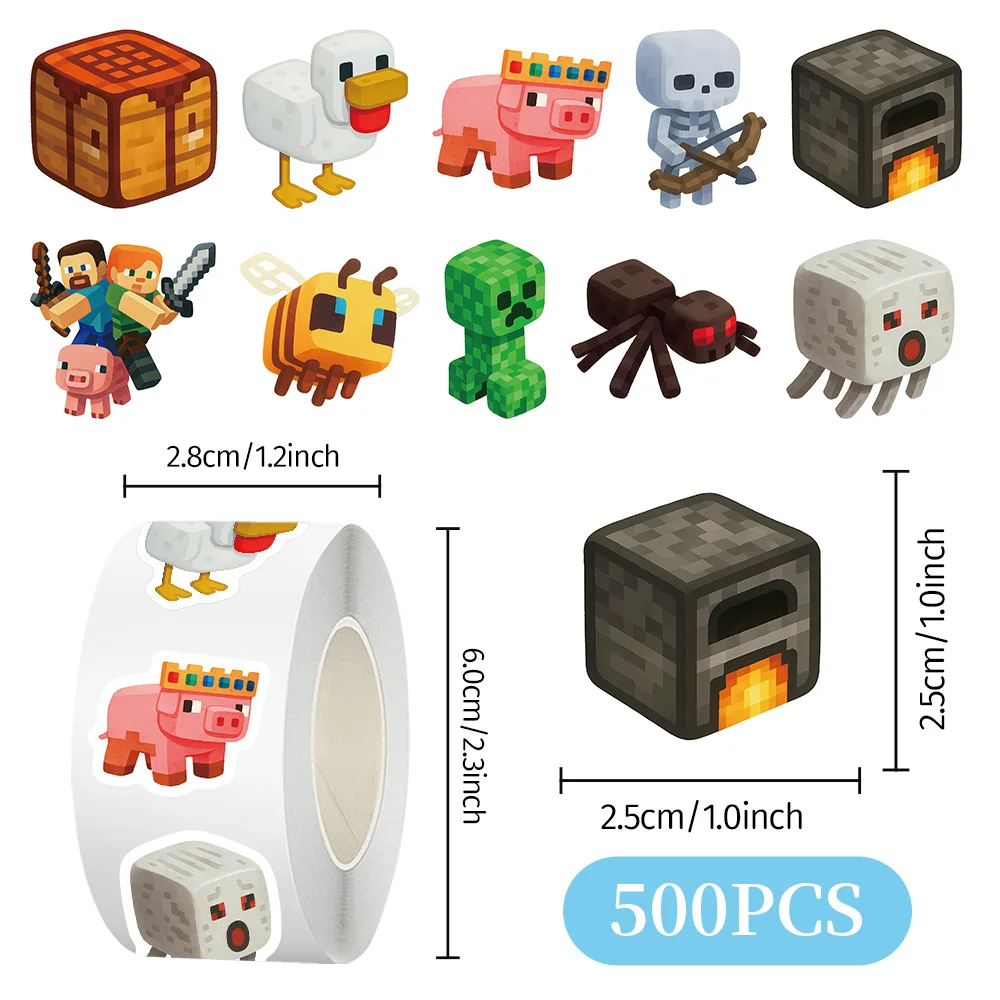 500 stickers/roll My World roll stickers DIY cartoon game account tape stationery desktop decoration sealing stickers