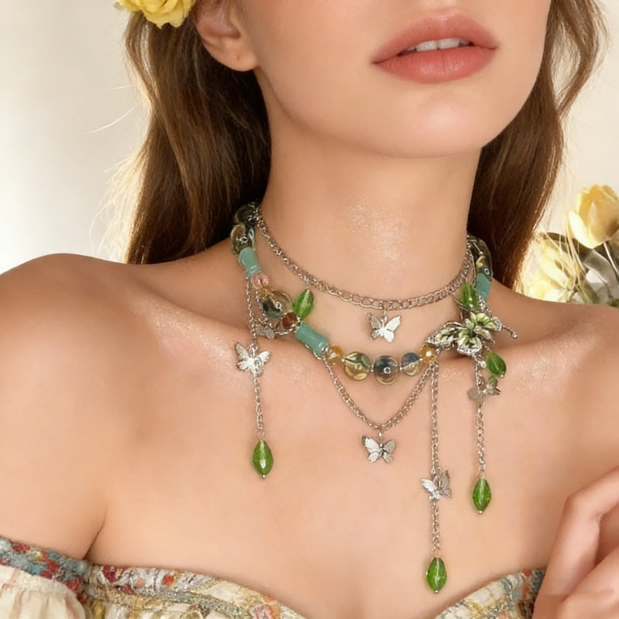 

Luxurious Gentle Princess Style French Tassel Butterfly Necklace for Women Fashionable Chic Dainty Clavicle Chain Accessory