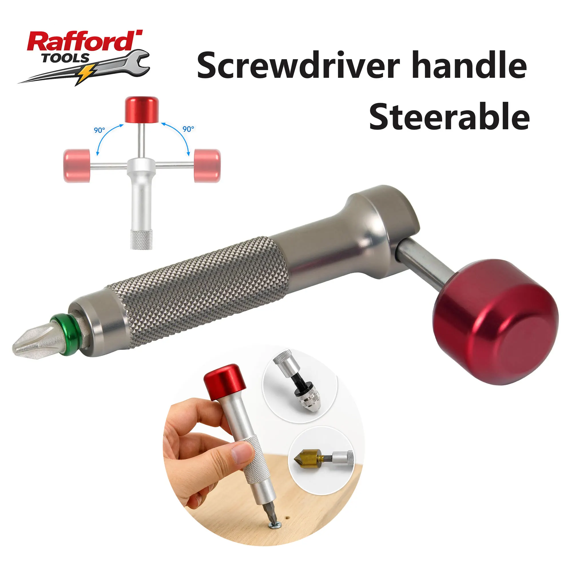 Image of Rafford Schraubendreher-Bit-Schraubendreher Pocket EDC 90 ° Schwenkbarer, einziehbarer Hebel für zusätzliches Drehmoment, austauschbares 1/4-Zoll-Sechskant-Bit-Reparaturwerkzeug