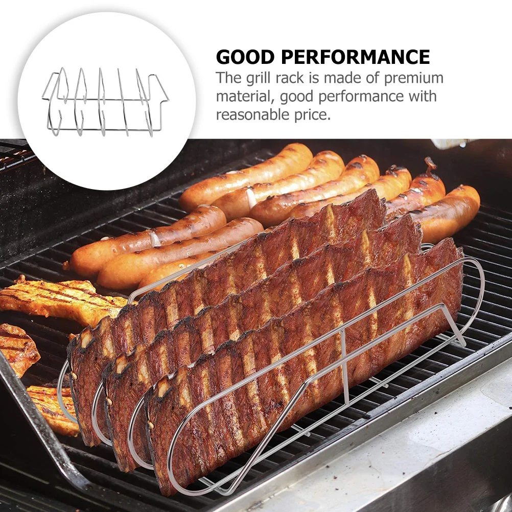 

Portable Stainless Steel Rib Rack Bbq Grilling Tool Durable Lightweight Outdoor Home Barbecue Stand For Steak Beef Ribs Garden