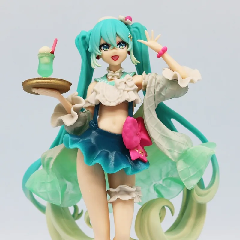 

18cm New Hatsune Miku figure Soda cream dress The Props Desktop Decoration Collection PVC Model Toys Kids Gifts