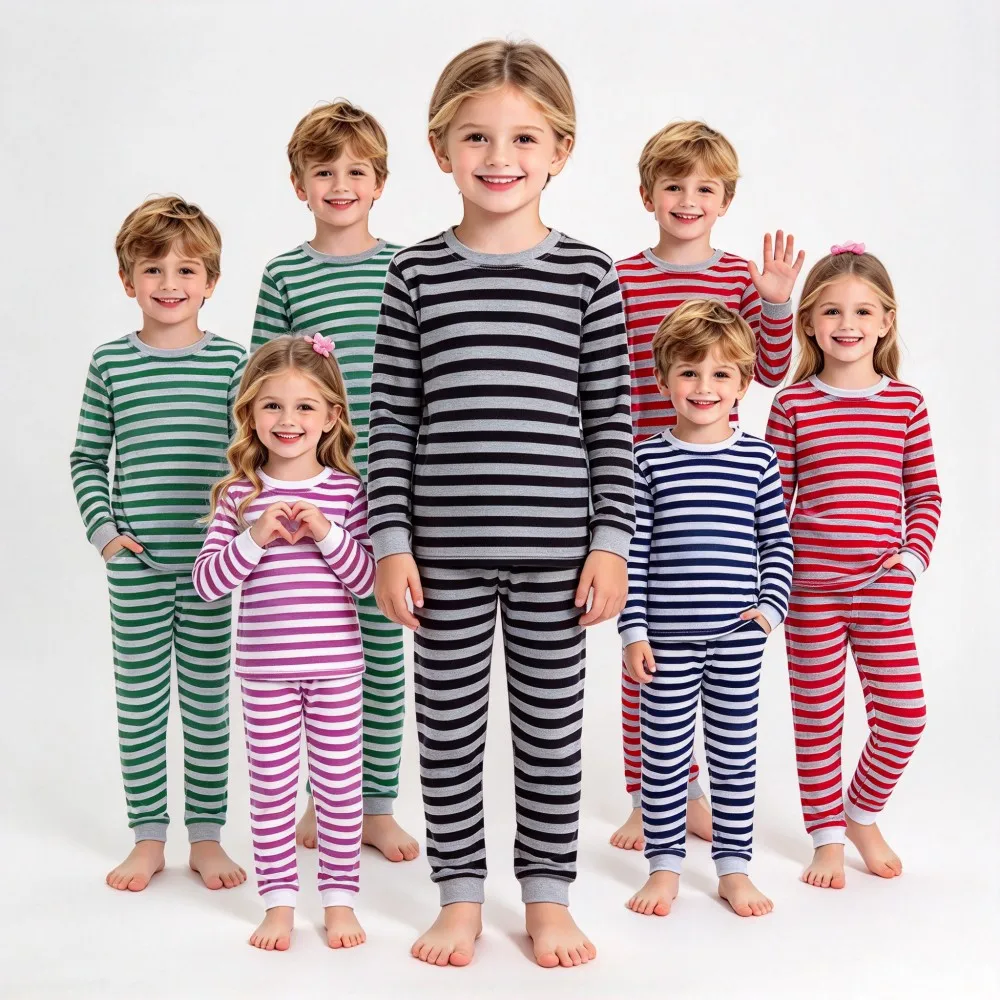 Cotton Striped Pajamas Sets Kids Pyjamas Suits 2 3 4 5 6 7 8 Years 2pcs Long Sleeve Cotton Loungewear Children Sleepwear Pijamas