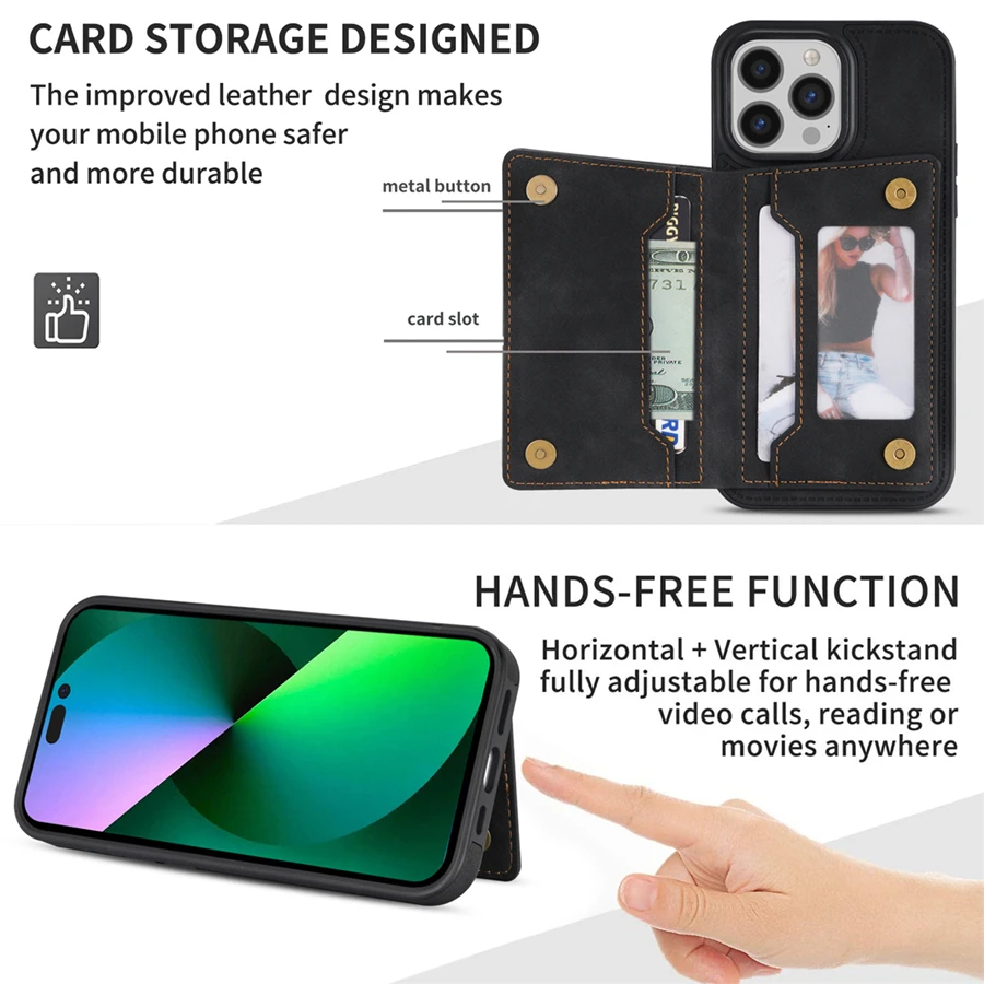 Wallet Line Side Shell Card Slot Magnetic Flip Leather Case For iPhone 15 Pro Max 14 Plus 13 12 11 SE 2022 20 X XR XS 8 7 Cover