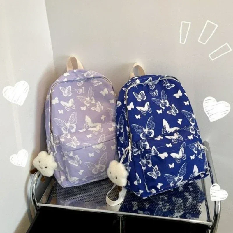 Fashion Korean Women Backpack Student Backpack for School Book Storage and Travel Organizer Butterfly Pattern Student Book Bag