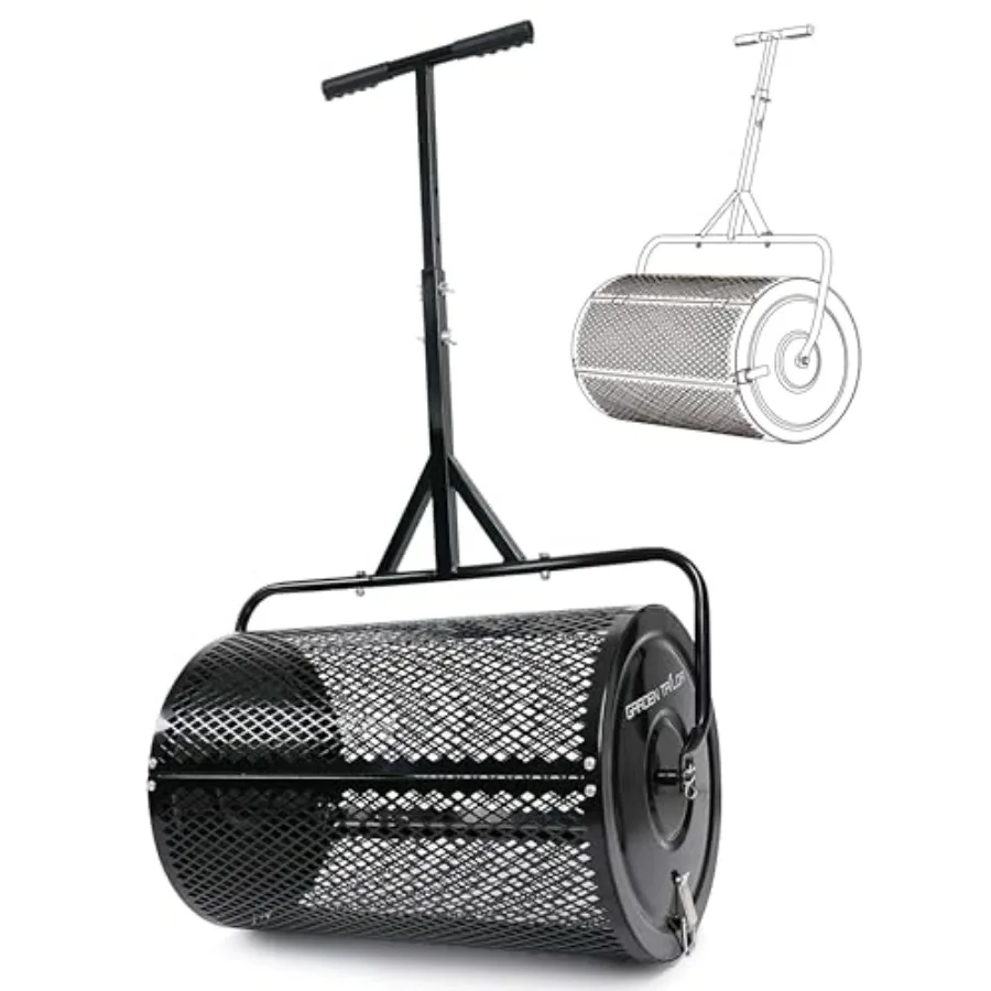 

Разбрасыватель компоста и торфа с опорными элементами, металлический сетчатый роликовый разбрасыватель для газонов, для верхнего слоя почвы, навоза и мульчирующих материалов