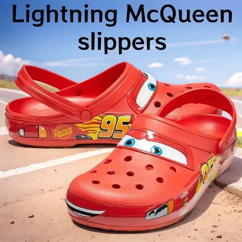 Summer Slippers Men Lightning Mcqueen Man Waterproof Outdoor Beach Slippers Holey Shoes Sandals Woman Eva Anime Car Flip Flops