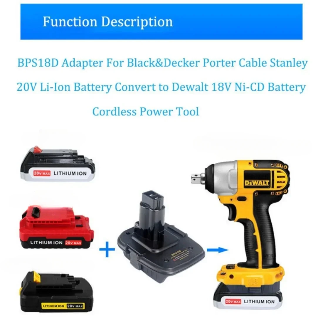 Imagem -03 - Adaptador de Bateria para Black Decker para Cabo Porter para Stanley 18v Bateria de Íon de Lítio Converter para Ferramenta Dewalt 18v Ni-cd Ni-mh