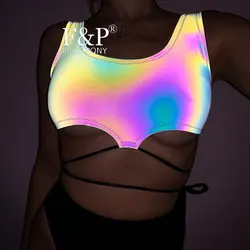 Holographic Reflective Rainbow Strappy Bralette Dancer Rave Top Burning Man Festival Top Carnival Costume Gogo Pole Dance Wear