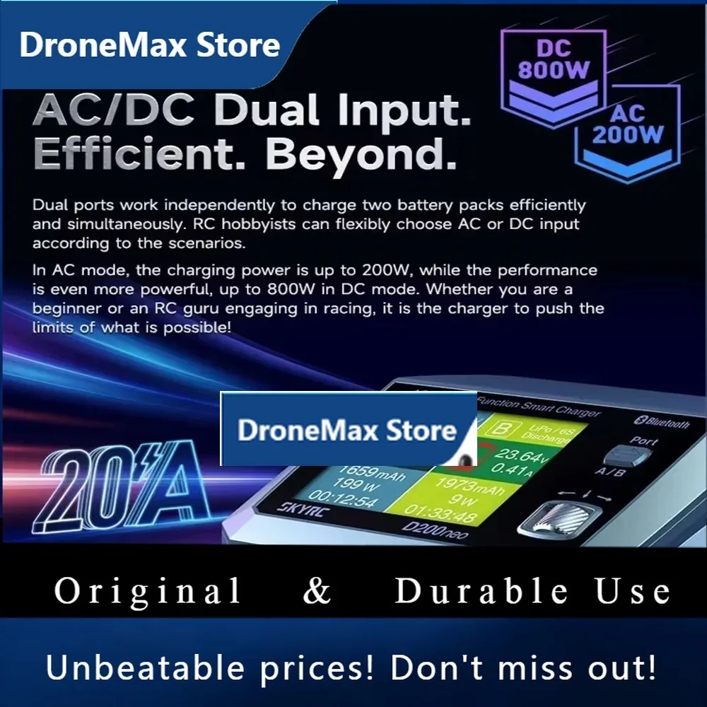 DroMaSKYRC D200neo Charger AC 200W DC 800W 1-6S Lipo Battery Balance Charger Discharger Multi-Function Smart Charger