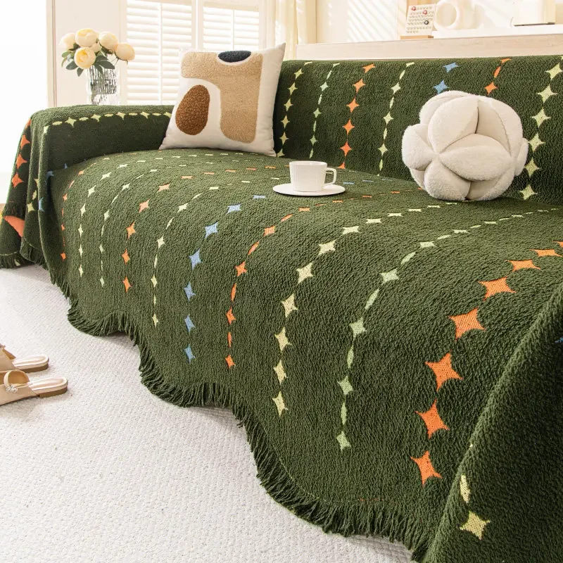 Shenier Thickening Warm Sofa Cover Anti Cat Scratch All Season Universal Sofa Towel Sofa Protect Cover with Tassel Couch Blanket