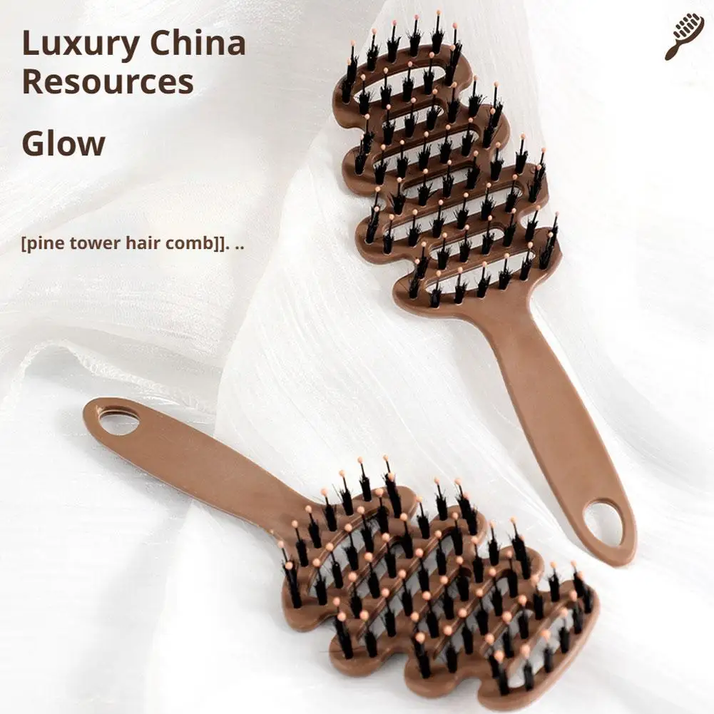 Peine de pelo de cerdas de jabalí, cepillo de pelo hueco para desenredar, cepillo de masaje del cuero cabelludo para mujeres, cepillo de pelo rizado, herramientas de estilismo para salón de peluquería