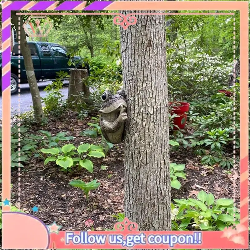 Upgraded Quiet Frog Tree Peeker Garden Tree Sculptures Outdoor Tree Face Garden Tree Hugger Statue Indoor Outdoor Yard Durable A