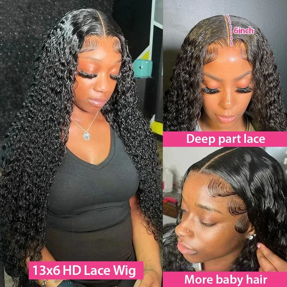 100% Water Wave 13x4 13x6 Lace Front Wigs Human Hair Curly Wave Natural Remy Deep Wave Human Hair Wigs For Afro American Ladies Natural Scalp Look Daily Travel Evening Formal Occasion Styling image 5