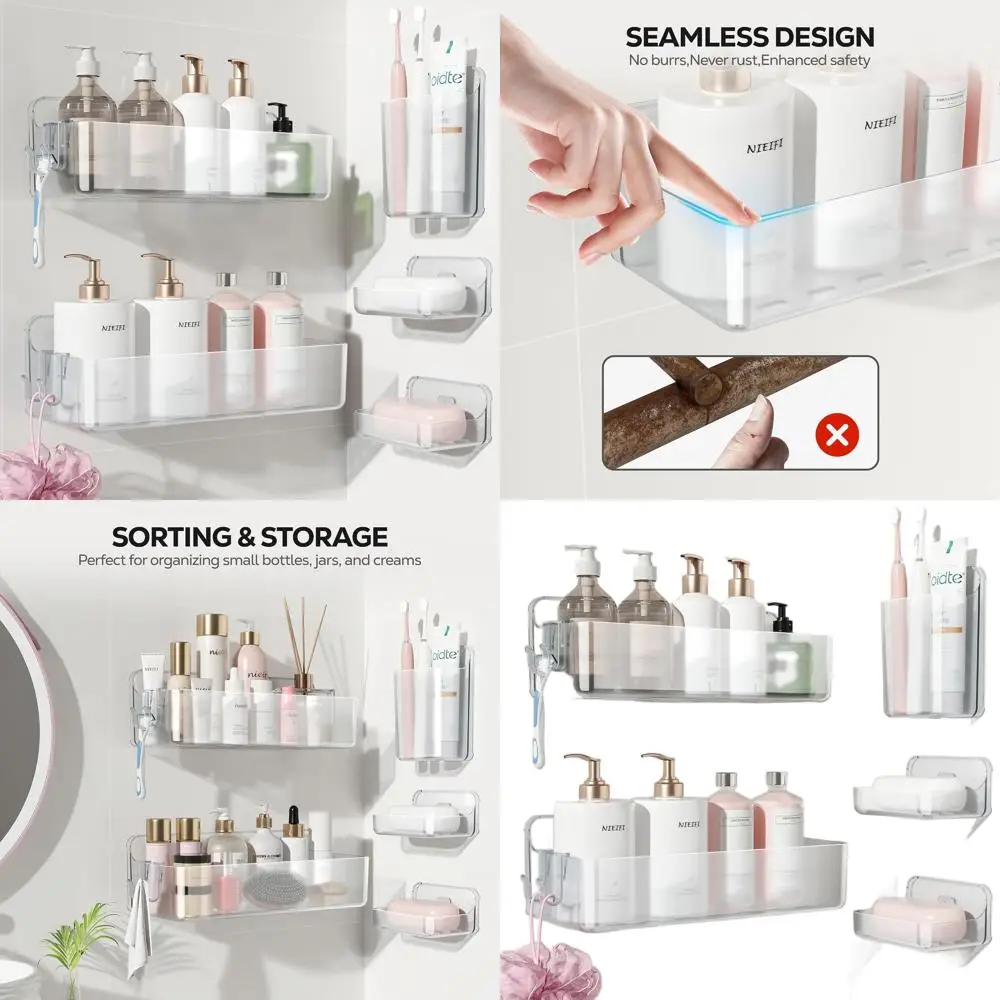 

Набор прозрачных полки для душа из 5 предметов с держателем для мыла для организации хранения настенного крепления в ванной комнате