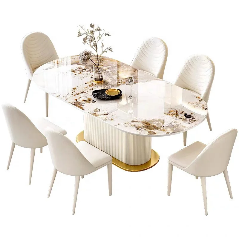 

Wholesale Price Dining Room Furniture Leg Metal Economic Simple Design Luxury Modern Slate Dining-table Set 6 Seater
