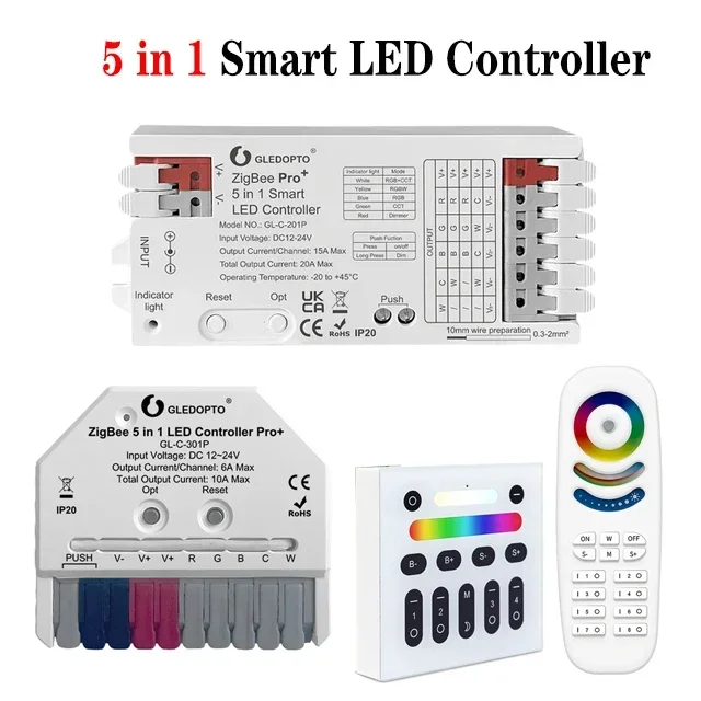 LEDOPTO ZigBee 3.0 Pro + Taśma LED 5 w 1 DC12V-24V Współpracuje z taśmą LED RGBCCT/RGBW/RGB/CCT/Dimmer