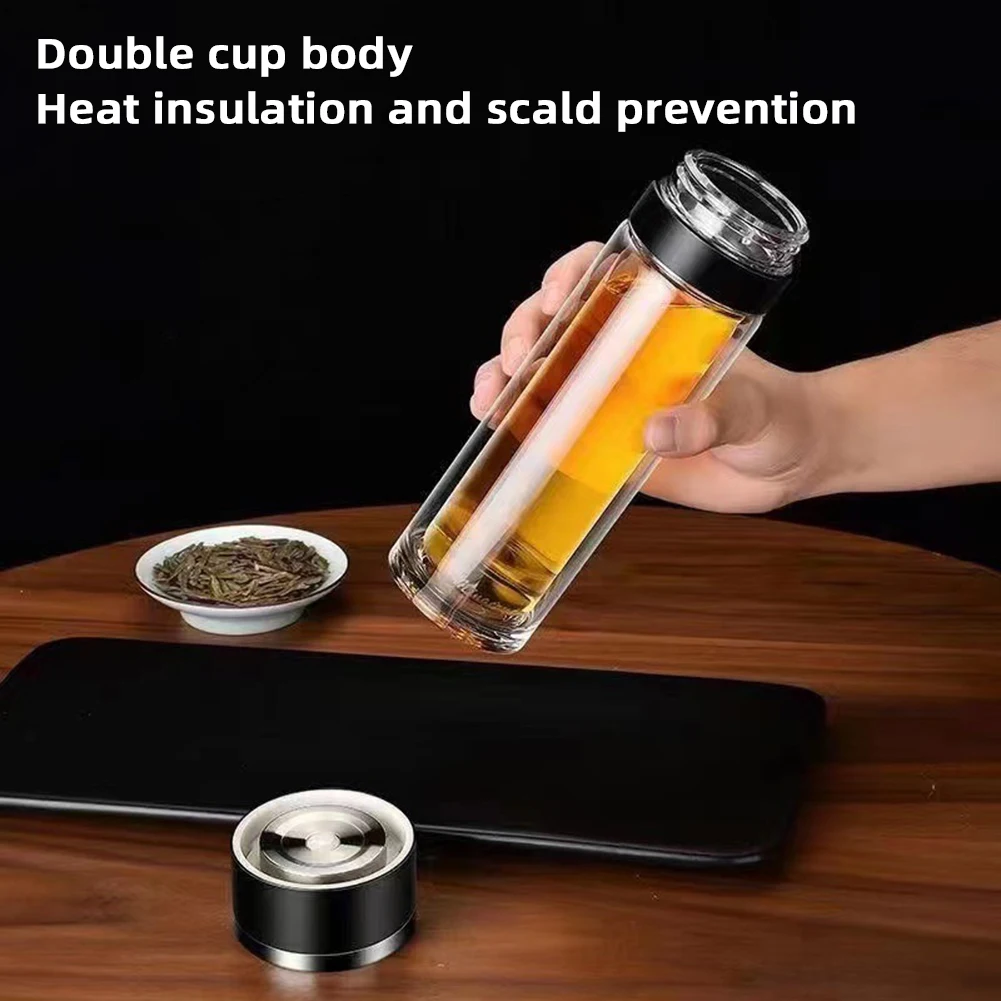 Double-Layer Glass Tea Cup for Men, Heat Insulation, Anti-Scalding, Infuser Bottle, Water Bottle, 280ml, 380ml