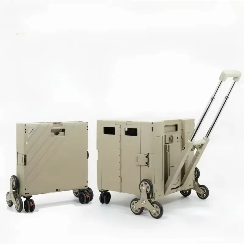 Foldable Plastic Storage Box with Wooden Lid Collapsible Crate for Shopping Trolley Organization