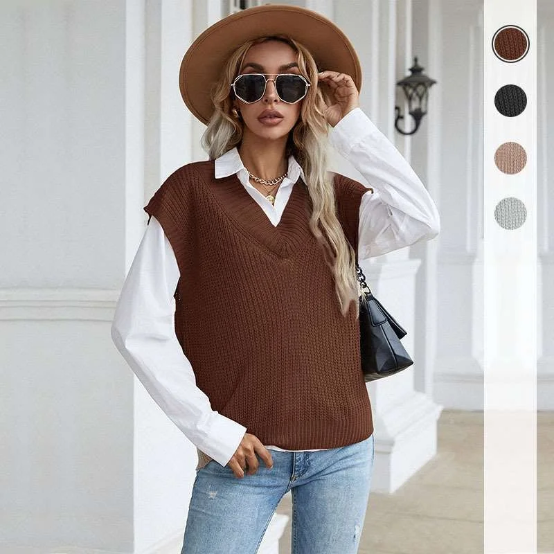 

New Autumn V-Ne Knitted Sweater Simple Commuting Sle Pure Color Polyester Fiber 00% Women's Jaet Faionable Trend