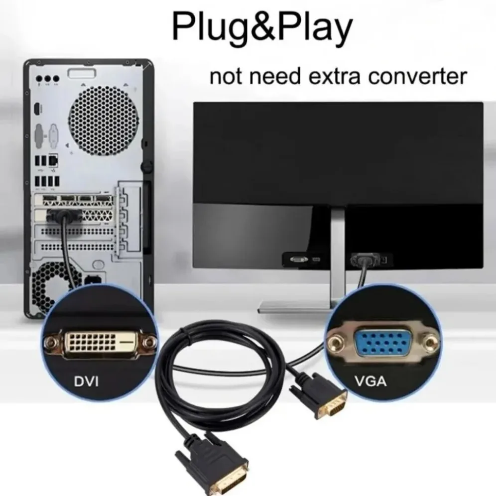 DVI do VGA Adapter kabel DVI-D męski 24 + 1 pin do VGA męski Adapter DVI do VGA konwerter karta graficzna do wideo dla projektor PC HDTV