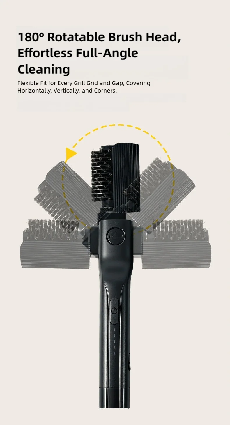 TINSOL Electric barbecue grill cleaning brush, wireless, rechargeable, rotatable, adjustable, for cleaning stubborn grease
