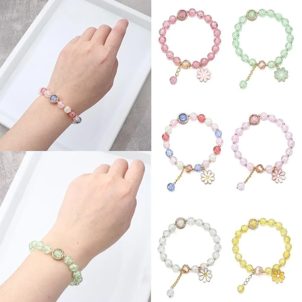 New Elastic Korean Daisy Bracelet Lucky Multicolor Crystal Beaded Bracelet Handmade Bracelet Bohemian Style
