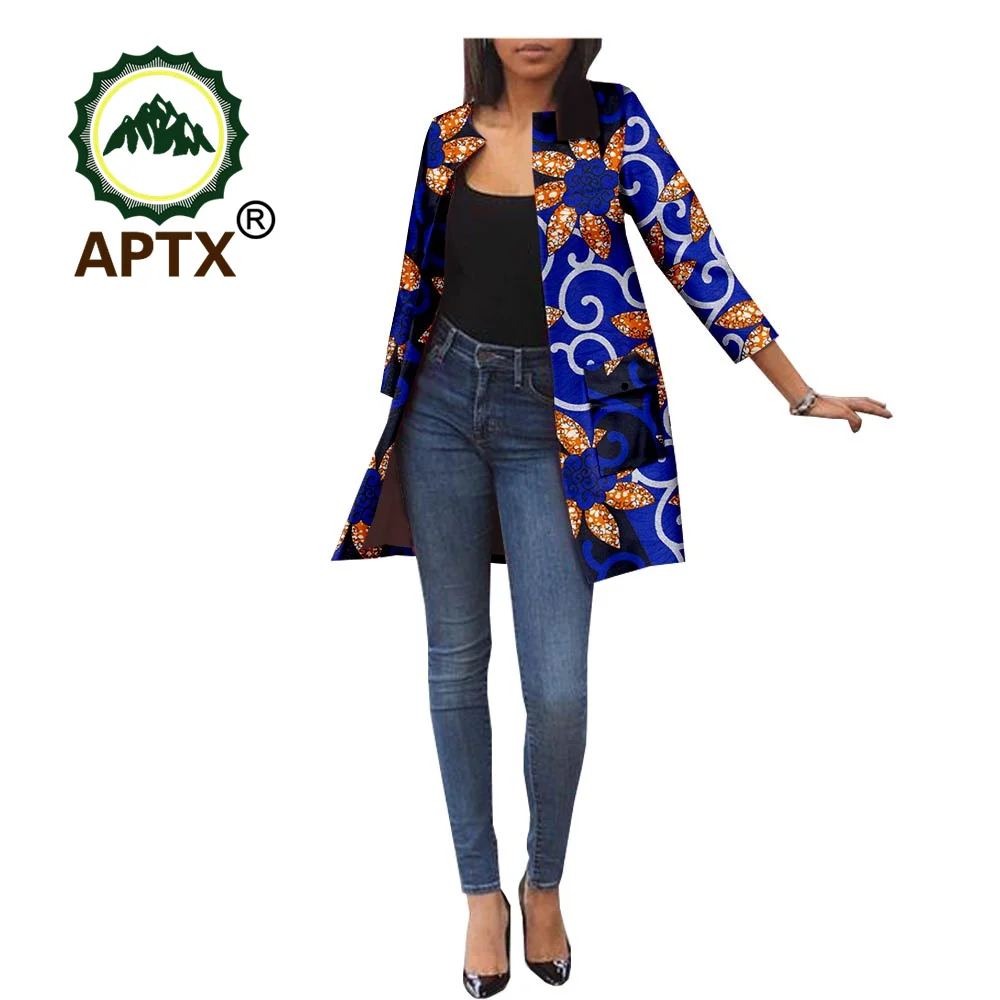 

Women's Trench Coat African Ankara Fashion Print Open Front Long Jacket Coats with Pockets Dashiki Casual Top 1A1824004