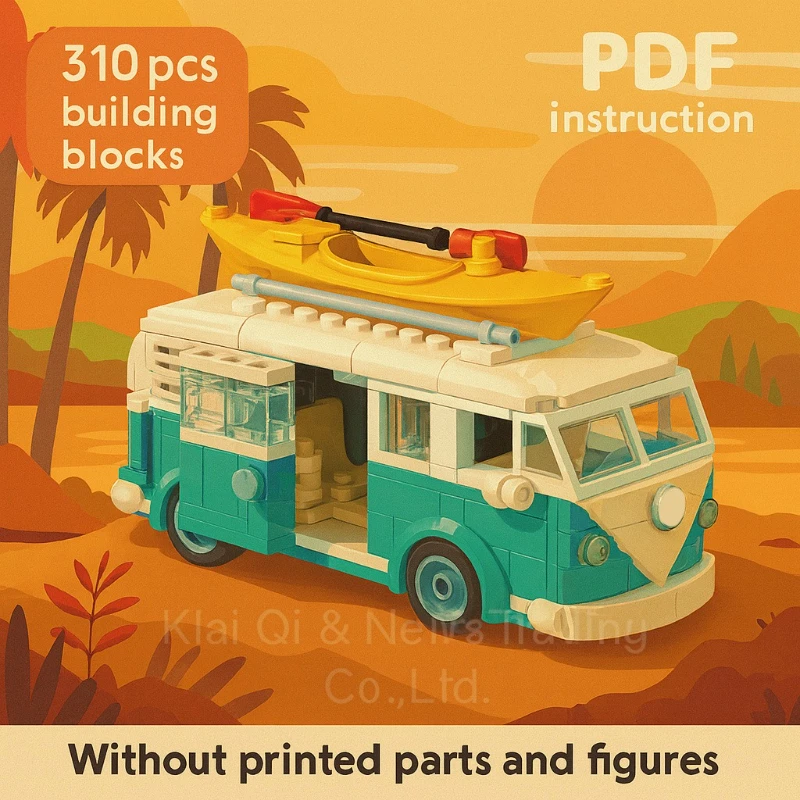 교육용 선물 클래식 터쿼이즈 밴 모델 블록 세트 DIY 조립 브릭 차량 컬렉션 건축