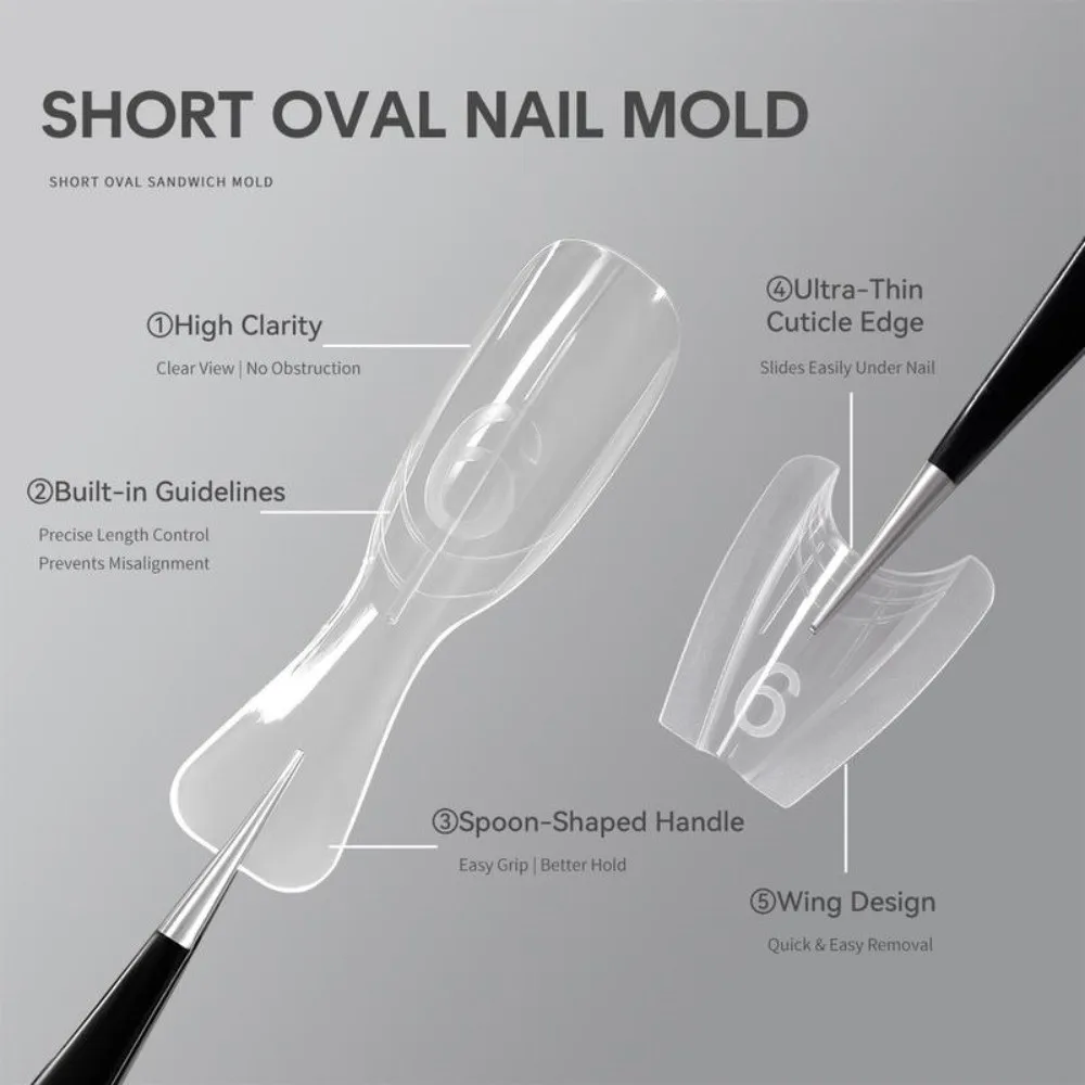 240pcs Hot Oval Shape Sandwich Nail Forms Ultra-Thin No-Trace Nail Mold Clear Extension Quick Shortening False Nails DIY