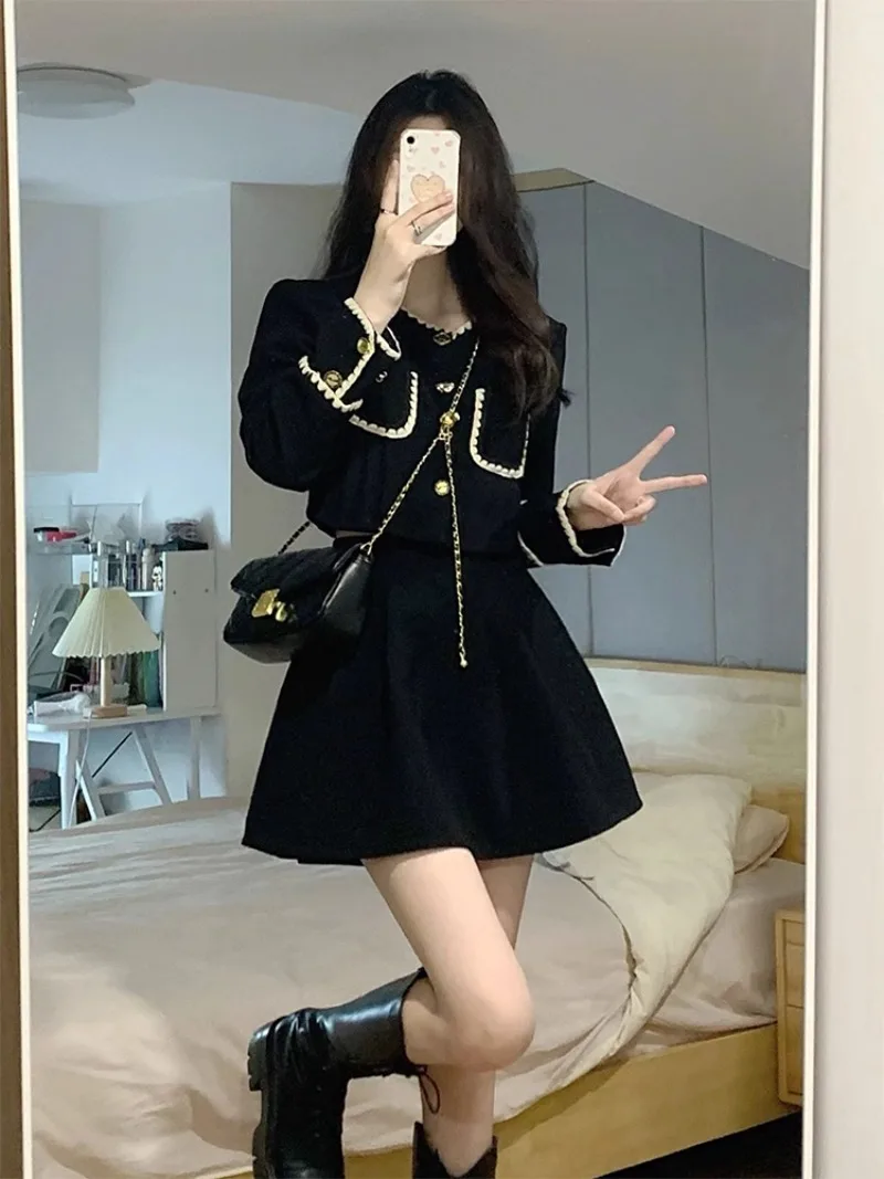 

Женский костюм с юбкой и круглым вырезом, яркий однотонный приталенный костюм из двух предметов с юбкой