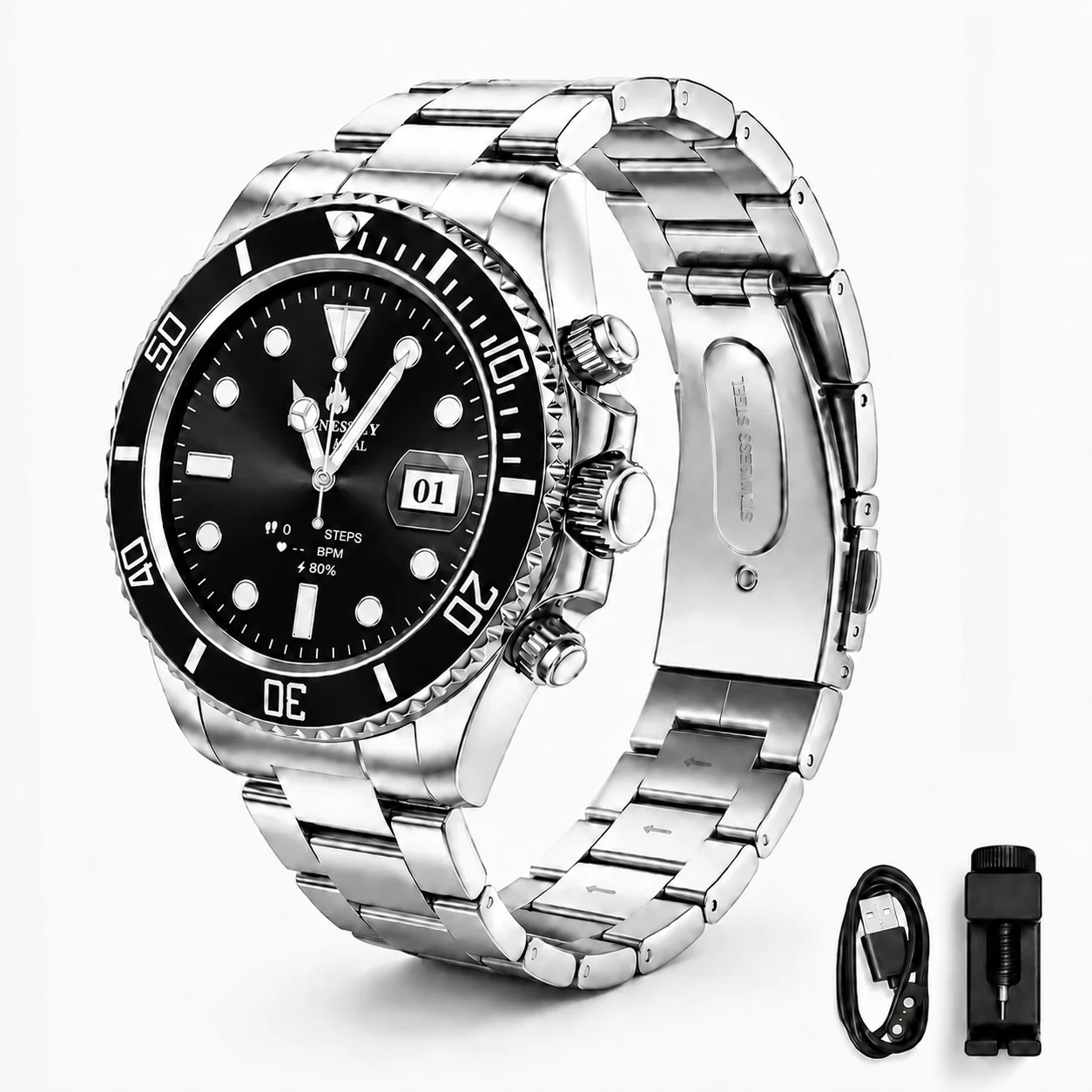 Man Luxury watch Swim-enabled Smartwatch,Rotating LuminousBezel Luxus Bluetooth-Telefonie Sport Fitness IP68 Wasserdichte Uhr
