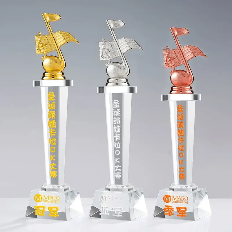 Competition Music Crystal Trophy, Excellent Staff Reward, Singing Microphone Gold, Silver, Copper, Home Decoration Souvenir, 1Pc