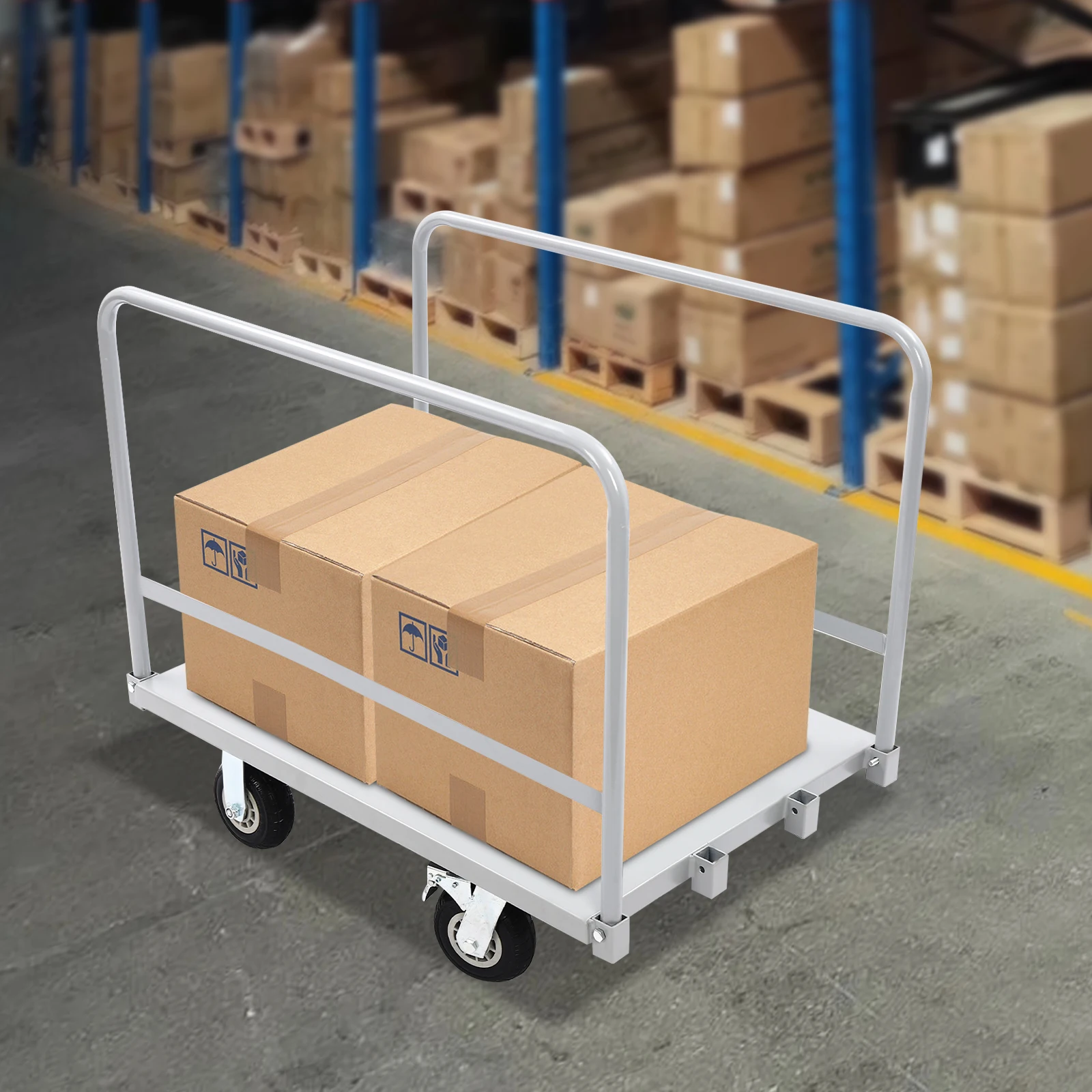 

2000lb Heavy Duty Platform Cart, Steel Utility Dolly w/ 4 Swivel Casters, Detachable Handle for Warehouse/Industrial Use