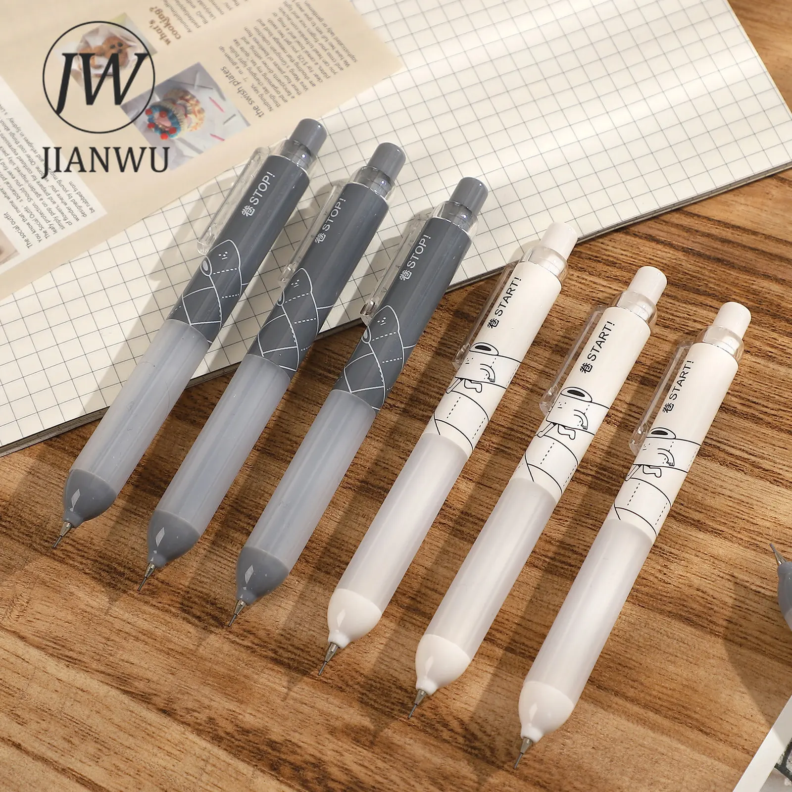 JIANWU 2 unids/set lápiz mecánico de centro de gravedad bajo 0,5mm Kawaii escritura suave lápiz automático papelería creativa para estudiantes