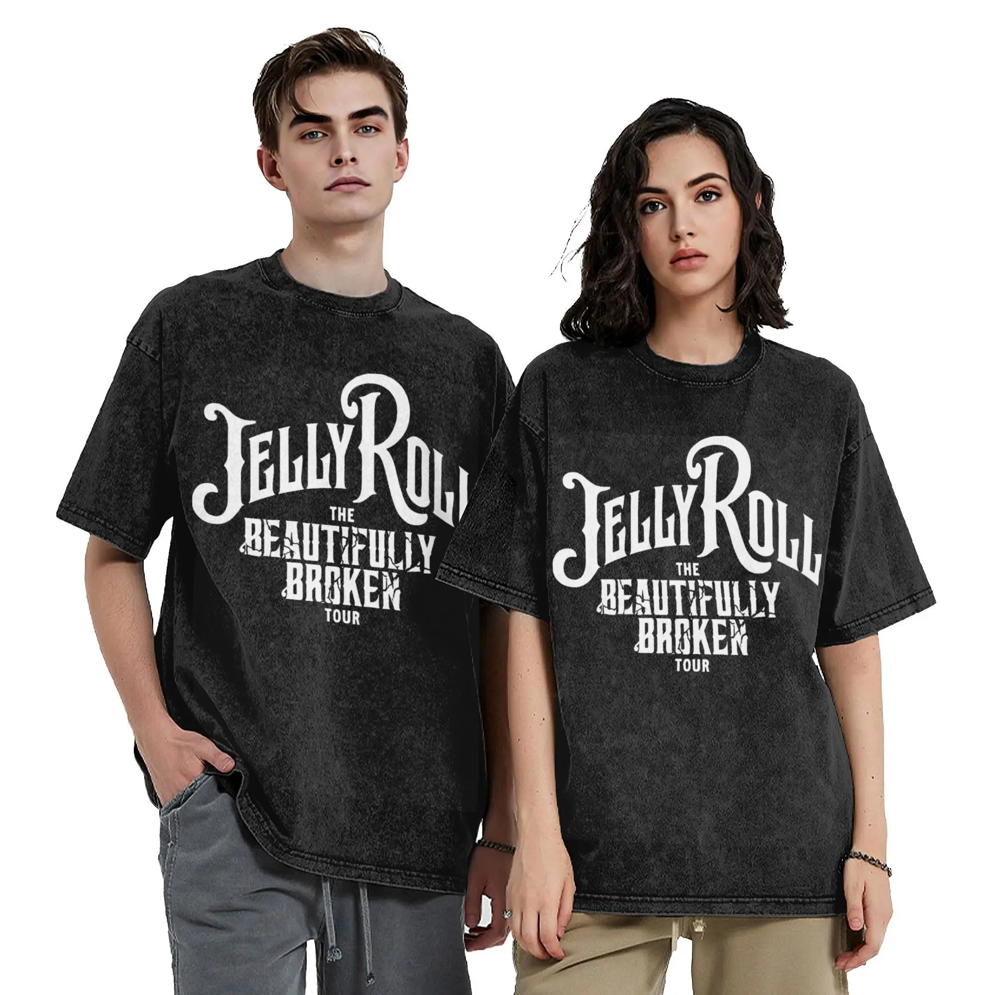 The Beautifully Broken Tour Jelly Roll Singer Shirt Harajuku Style For Men Women Cotton T-Shirts Tee Clothing