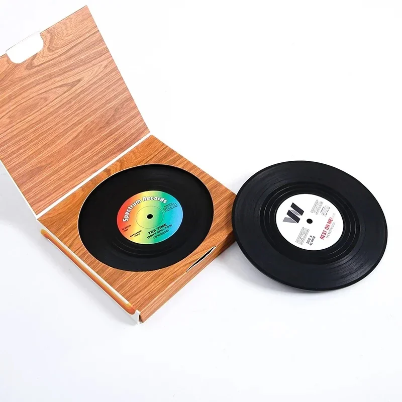 1/6PCS Colorful Retro Coaster Vinyl Record Disk Coasters Funny CD Cup Mats Heat-resistant Non Slip Pad Kitchen Accessories Tools