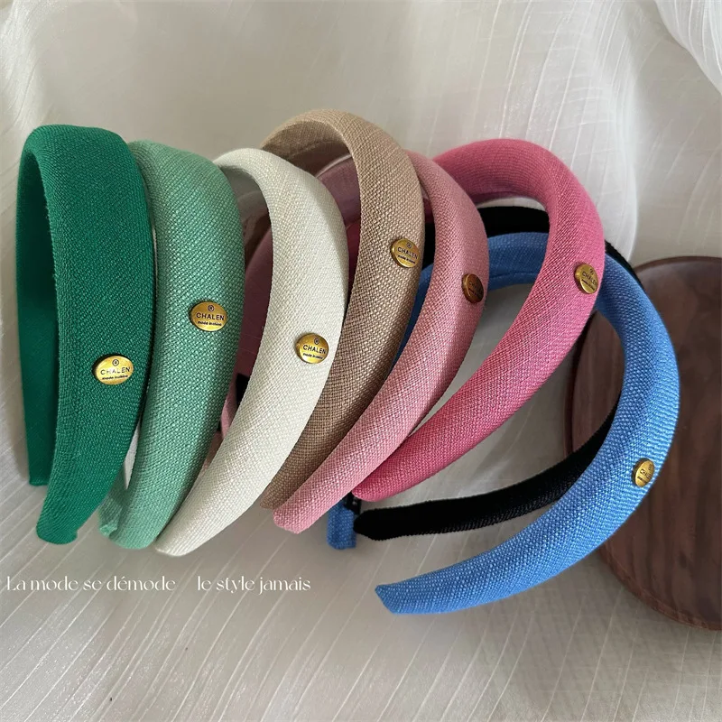 New Elegant Padded Headband Solid Color Knit Fabric Wide Cross Puffy Hairbands Girl Women Winter Hair Accessories