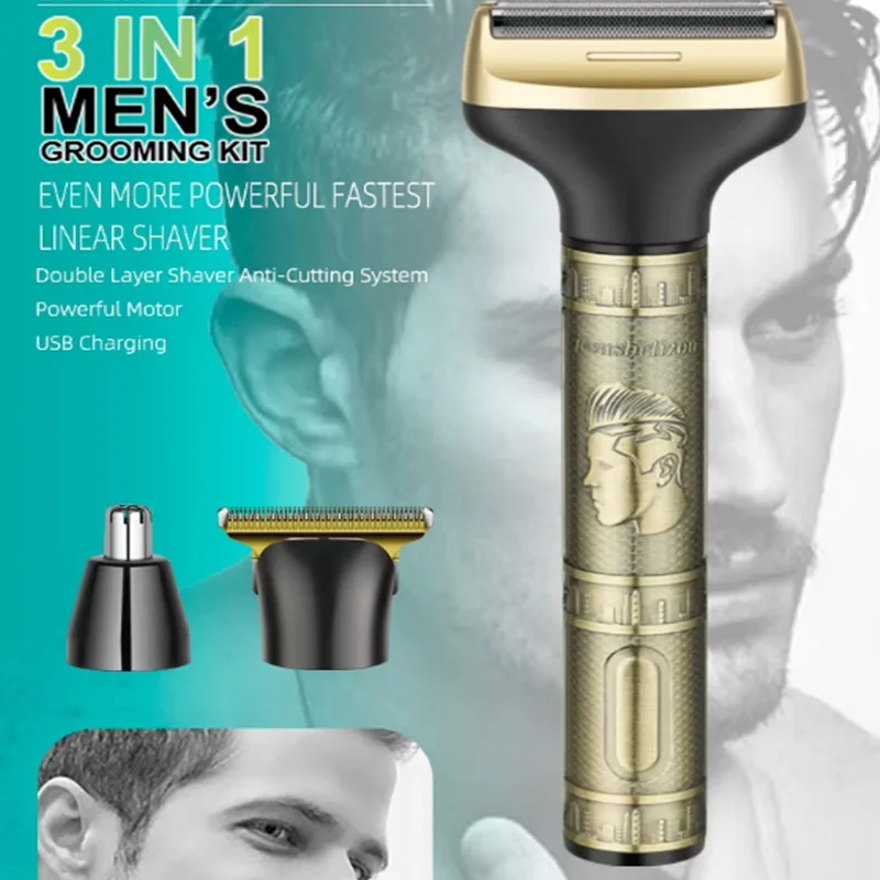 Men's Three-in-One Electric Shaving Set - Compact Hair Trimmer Kit - High-Quality Nose Hair Trimming Tool - USB Charging