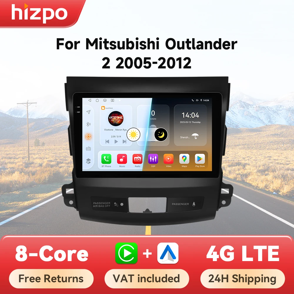Hizpo Autoradio Android 2 DIN per Mitsubishi Outlander 2 2005-2012, Lettore Multimediale per Auto con Carplay, Navigazione Stereo 4G