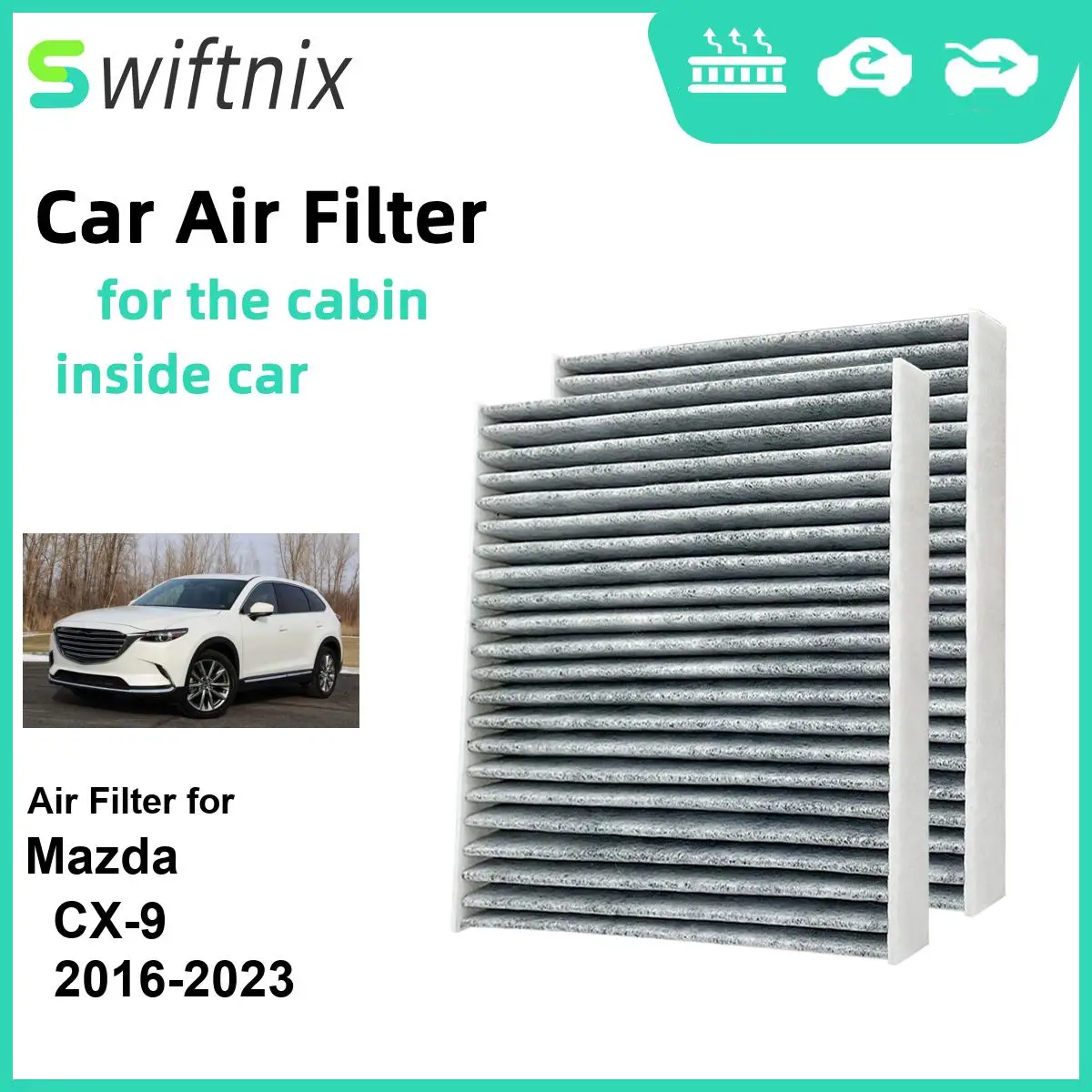 2PCS Activated Air Filter Calm Carbon Fiilter Cabin for Mazda CX-9 2016-2023 CF12157 87139-0E040 87139-0R030 97139-58010