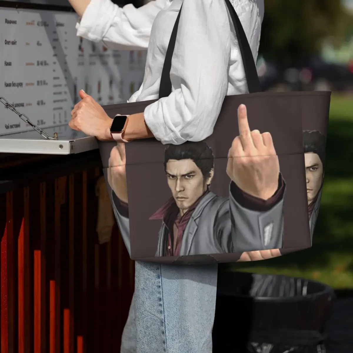 

Kazuma Kiryu Middle Finger Beach Tote Bag Sport Gym Yoga Duffle Large Tote Bag Women Travel Bag Fitness bag
