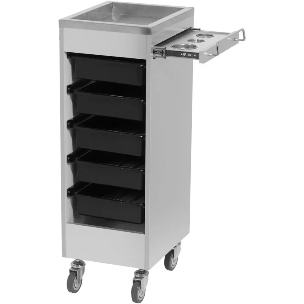 

Salon Styling Trolley Cart with Stainless Steel Work Surface, Slide-Out Appliance Holder, 5 Removable Drawers
