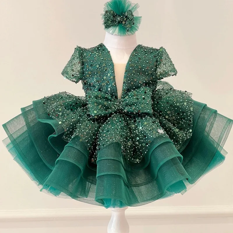 Girls' Sparkle Birthday Party Dress - Sequins Organza Bow Tulle Tutu Shiny Formal Gown Flower Girl Dresses Prom Dresses for Kids