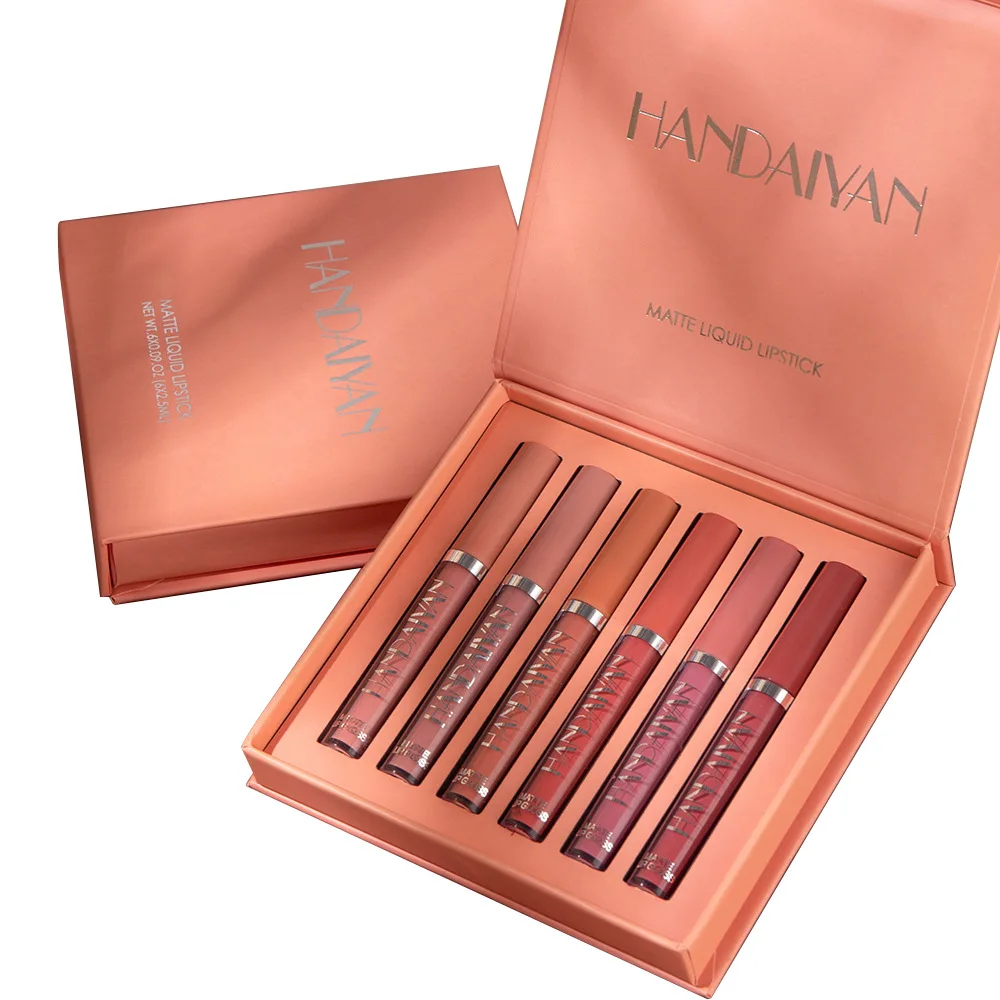 Makeup lipstick set 6-piece lipstick set, genuine waterproof lip gloss, non-fading, non-stick matte lip glaze beauty gloss