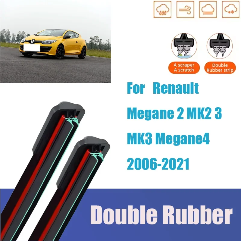 

For Renault Megane 2 MK2 3 MK3 Megane4 Front Windshield Wiper General Motors Multifunctional Double Rubber Clean Car Accessories