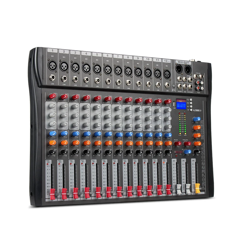 

12 Channels Professional Audio Mixer for DJ Party Stage Home Karaoke Digital Processor Multi EqualChurch Show BT PA System